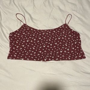 Purple bungee strapped cropped tank top.